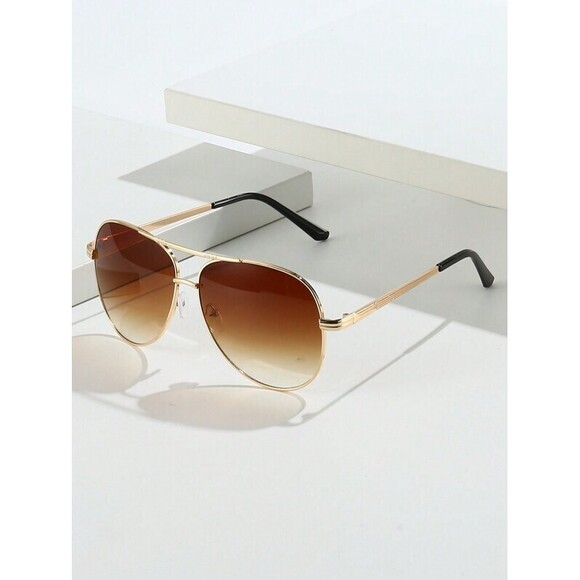 Metal Oval Frame Retro Double Bridge Aviator Glasses , Su